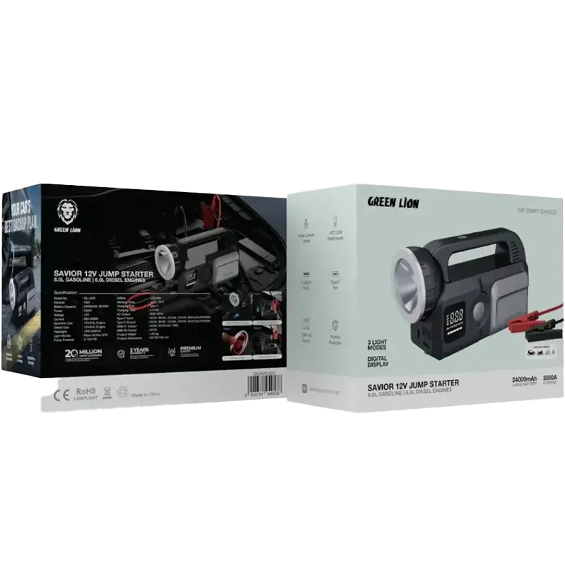 Green Lion Savior 12V Jump Starter - 8L Gasoline, 6L Diesel Engines 2 Mascom International.webp